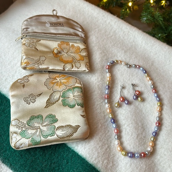 Honora Sterling Silver Multicolor Pearl Necklace and Earrings - Picture 1 of 3